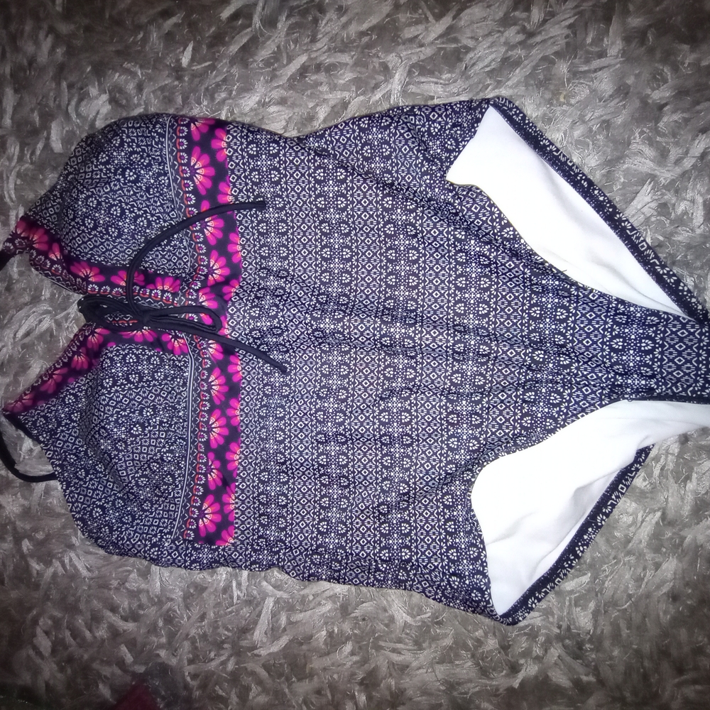 Patterned One-Piece Swimsuit with Pink Accents
